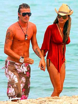 David Beckham And Victoria Beckham At Beach
